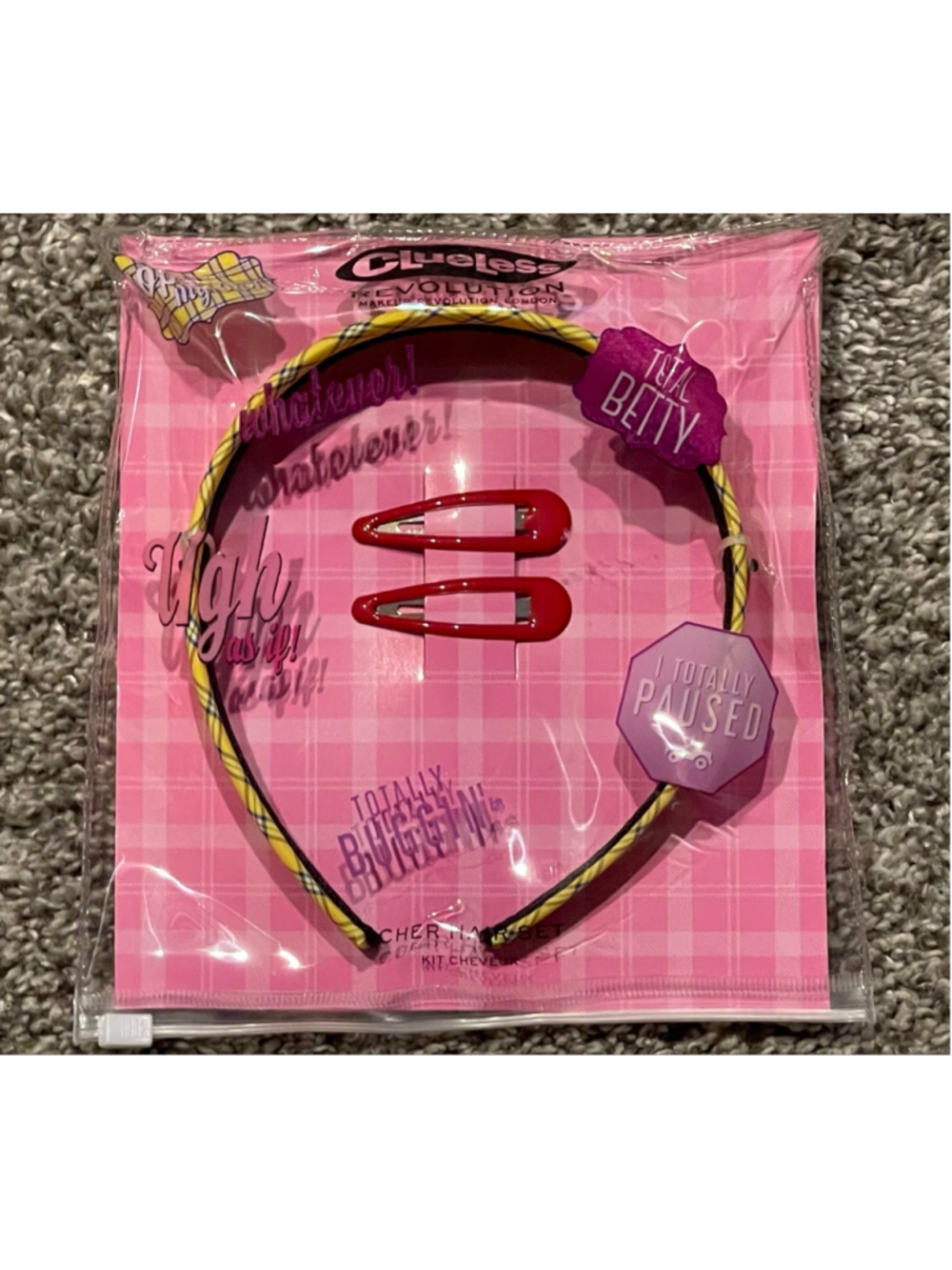 Clueless Revolution Plaid Headband & Hair Clips, New in Package